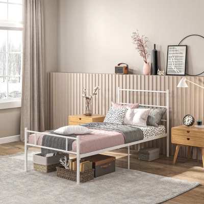 HOMCOM Metal Bed Frame with Headboard 31cm Storage Space
