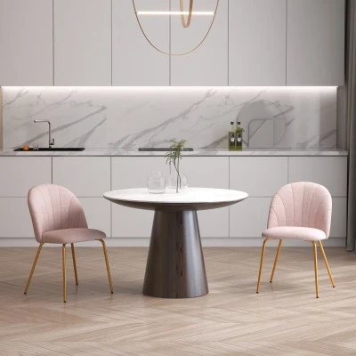 HOMCOM Set 2 Sedie Moderne Tessuto effetto Lino Rosa e Oro