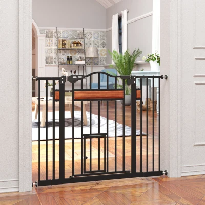 PawHut Barrera para Perros con Altura Ajustable Cierre Automático y Sistema de Doble Bloqueo para Puertas 93x76,2 cm Negro