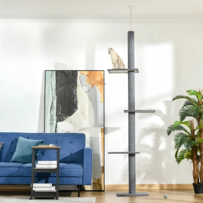 PawHut Arbre Chat Réglable 4 Niveaux Gris 260cm