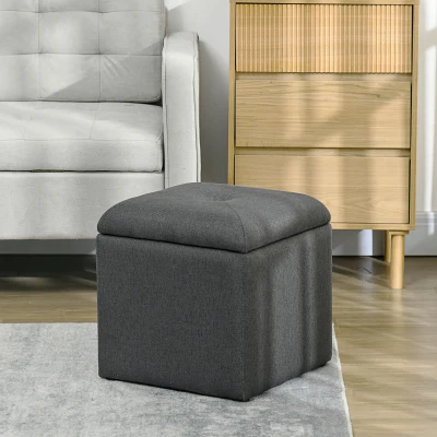 HOMCOM Pouf Contenitore Imbottito Tessuto Teddy 39x39x39cm Grigio