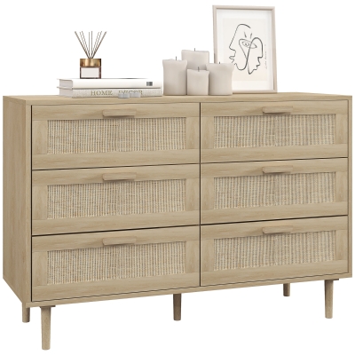 HOMCOM Cassettiera 6 Cassetti Boho in Legno e Rattan 110x40x75cm