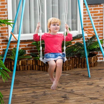 Outsunny Columpio para Niños de 3-6 Años con Luces LED Columpio Infantil con Altura de Asiento Ajustable 39x16,5x120-180cm Blanco