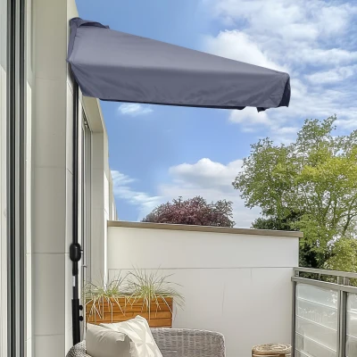 Outsunny Ombrellone Semicircolare da Parete e Manovella 2.5x2.3m
