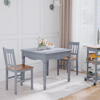 HOMCOM Dining Chairs Set of 2 Slat Back Pine Wood Grey
