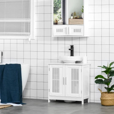 kleankin Meuble Salle de Bain Blanc Sous-Lavabo 2 Portes