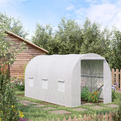 Outsunny Serre Tunnel 7m² Châssis Renforcé Blanc