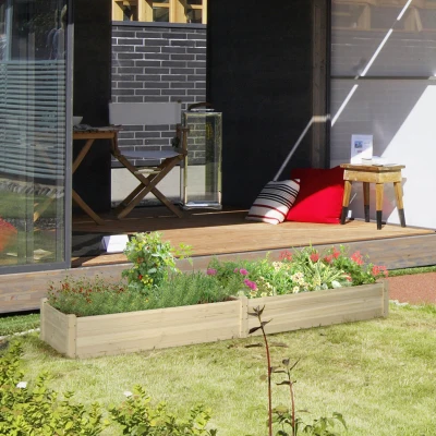 Outsunny Carré Potager Bois Sapin 244x61,5x27cm Drainage