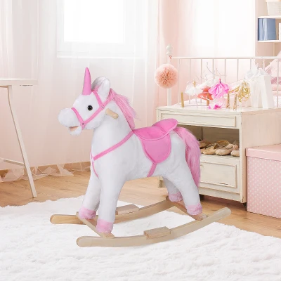HOMCOM Cavallo a dondolo 78cm x 28cm x 68cm Bianco, rosa