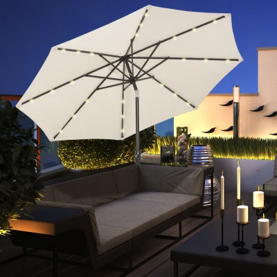 Outsunny 2.7m Solar LED Parasol Off-white Patio Umbrella