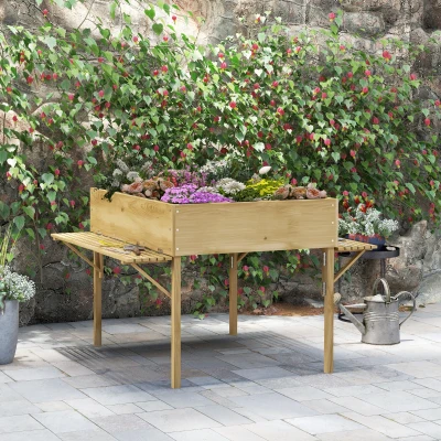 Outsunny Hochbeet mit 12 Trenngittern, klappbare Seitenregale, wetterfest, Tannenholz, 122 x 91,5 x 89 cm