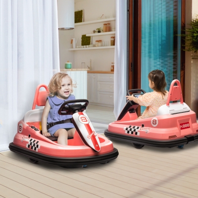 HOMCOM 6V Kids Bumper Car with Music, Lights - Pink