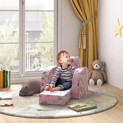 AIYAPLAY Kindersessel mit Bettfunktion, bis 3 Jahre/45 kg, Flamingo-Muster, 46,5x93x28,5 cm, Rosa