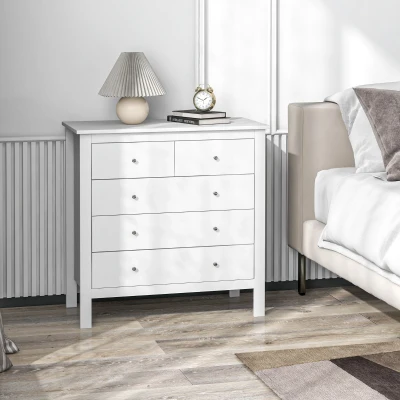 HOMCOM Cassettiera 5 Cassetti in Legno Bianco 79x39.5x80.5 cm