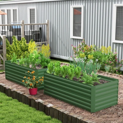 Outsunny Raised Garden Beds Set of 2 Galvanised Steel 180x90cm Green