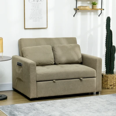 HOMCOM Loveseat Sofa Bed Light Brown with Cushions
