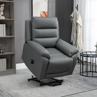 HOMCOM Relaxsessel mit Aufstehhilfe, Massagefunktion, bis 180 kg, Kunstleder, Grau