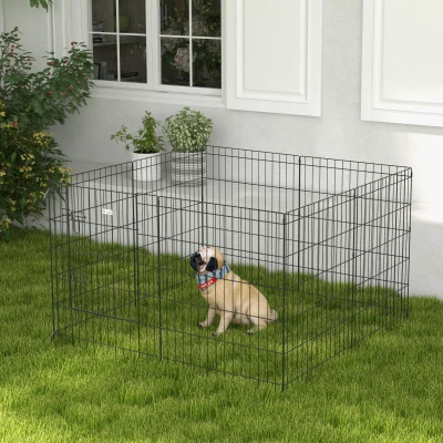 PawHut Haustierlaufstall, Spielgehege für Welpen und kleine Hunde, mit Tür, Indoor- und Outdoor-tauglich, 76 cm, Schwarz