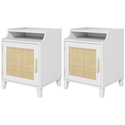 HOMCOM Tables de Chevet Bohème Rotin Blanc Lot de 2