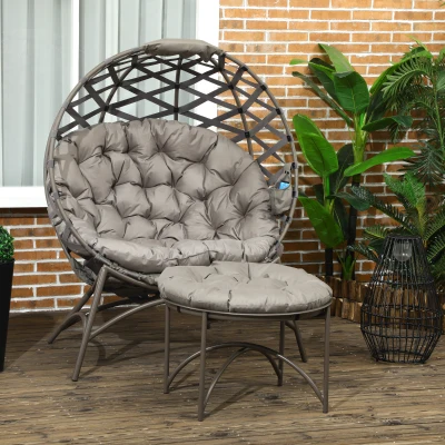 Outsunny Gartenstuhl-Set, 2-tlg., Hocker/Beistelltisch, gr. Sitzkissen, Stahlrahmen, Farbe: Sand, 118 x 75 x 142 cm