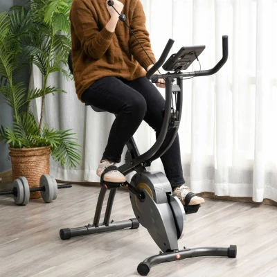 HOMCOM Vélo Fitness Pliable Selle Réglable Gris Noir