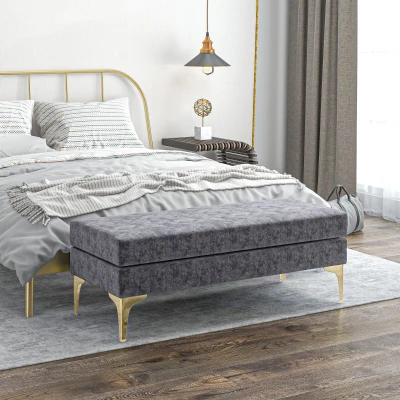 HOMCOM Panca Fondo Letto Vellutata a 2 Strati Grigio Scuro e Oro
