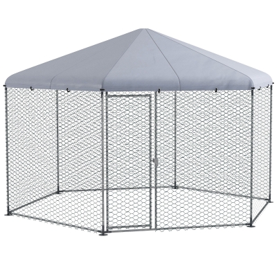 PawHut Gallinero en Forma de Hexágono 400x346x263 cm Cubierta de Tela Oxford Resistente a los Rayos UV e Impermeable Plata