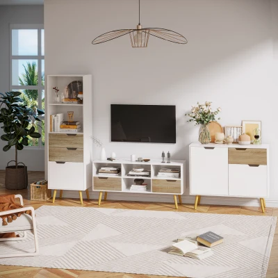 HOMCOM Buffet Scandinave Blanc Pieds Bois Massif 98x39x81,5 cm