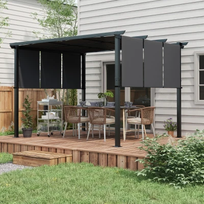 Outsunny Markise Sonnenschutz. Pergola, wetterbeständig,  inkl. Befestigungsmaterial, 3 x 3,5 m, Dunkelgrau