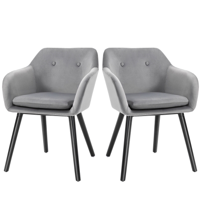 HOMCOM Esszimmerstühle in ansprechendem Design, Metallstruktur, Holzbeine, Grau, 120 kg belastbar