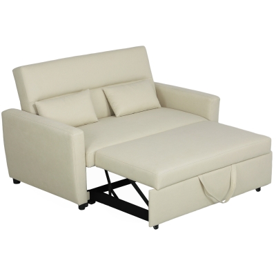 HOMCOM 2-Sitzer Sofa mit Bettfunktion, Verstellbarer Rückenlehne, Polstersofa, Samtoptik, für Wohnzimmer, Schlafzimmer, Beige