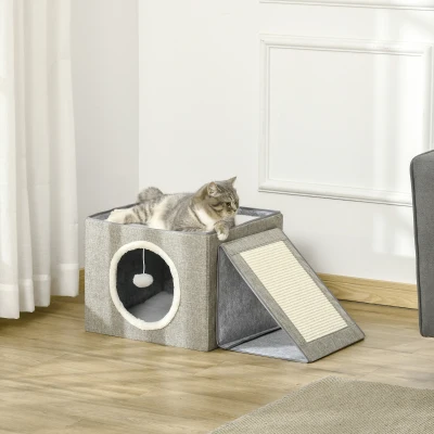 PawHut Cuccia per gatti 73cm x 42cm x 34cm Grigio, Bianco