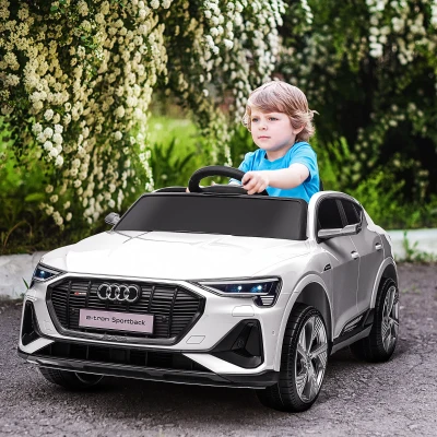 HOMCOM Coche de Batería para Niños 12V Audi E-tron con Mando a Distancia Faros Bocina Música Velocidad 3-5 km/h Blanco