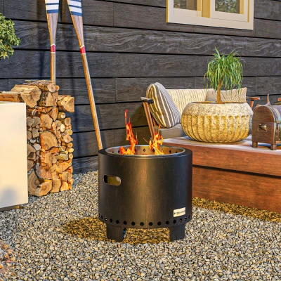 Outsunny Feuerschale Feuerstelle Feuertonne, wetterbeständig, 45 x 45 x 42 cm, Schwarz + Bronze