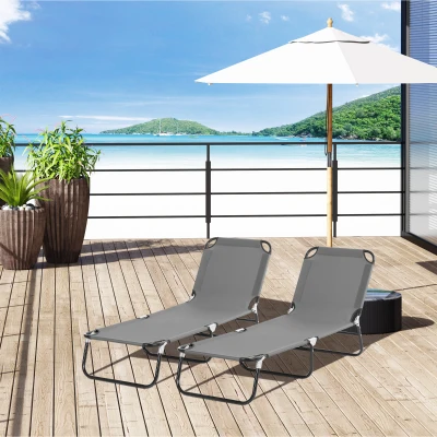 Outsunny 2-Piece Sun Loungers Grey Adjustable Backrest