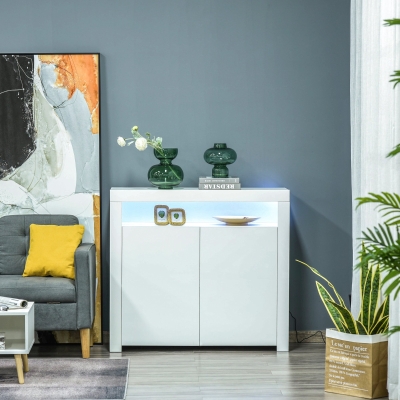 HOMCOM LED Storage Cabinet Modern Sideboard White