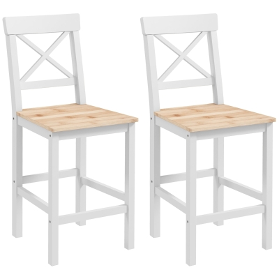 HOMCOM Taburetes Altos de Cocina de Madera Altura Asiento 60,2 cm con Respaldo y Reposapiés 41x46x97,5 cm Natural y Blanco