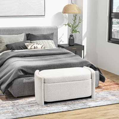 HOMCOM Sitzbank mit Stauraum Flurbank Schuhbank, gepolstert,  105 cm x 44 cm x 45,5 cm. Creme/Beige
