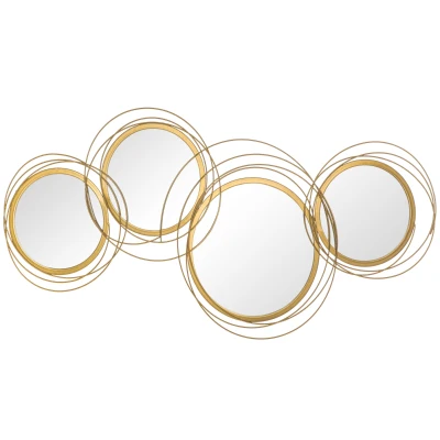 HOMCOM Decoración de Pared de Metal 3D de Espejos Redondos Adorno Metálico para Salón Dormitorio Comedor 107x56cm Dorado(m-10)