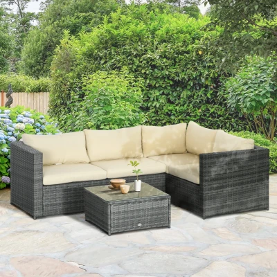 Outsunny 3-Piece Rattan Garden Sofa Set with Cushions Beige