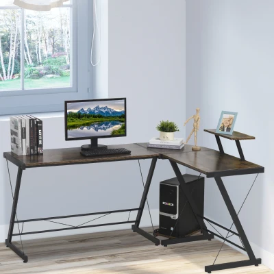HOMCOM L Shaped Corner Desk Rustic Brown & Black 155x115cm