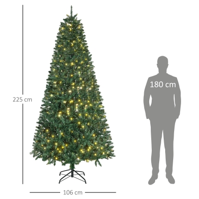 HOMCOM Albero Di Natale Artificiale 150cm Con 21 Luci LED A Fiocco Di Neve E Fibre Ottiche, 180 Rami, Base Metallica