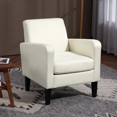 HOMCOM Einzelsessel, Relaxsessel, Polstersessel mit Holzfüßen, Stoff in Leinenoptik, 66 x 72 x 74 cm, Cremeweiß