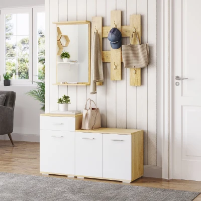 HOMCOM Set Ingresso con Appendiabiti, Specchio e Panca Scarpiera