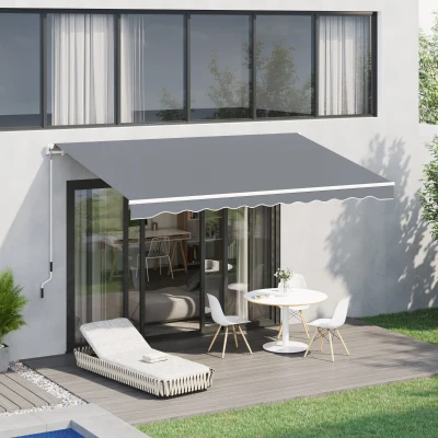 Outsunny Markise, 3,95 x 2,45 m, Sonnenschutz, einfahrbar, mit Handkurbel, Metallrahmen, Polyester, Grau/Weiß