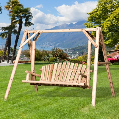Outsunny Hollywoodschaukel Schaukelbank Outdoor-Schaukel Hängebank 2-Sitzer Holz-Gartenschaukel Massivholz Natur 187 x 137 x 167 cm