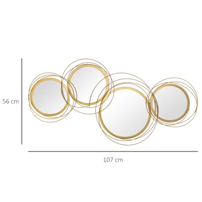 HOMCOM Decoración de Pared de Metal 3D de Espejos Redondos Adorno Metálico para Salón Dormitorio Comedor 107x56cm Dorado(m-3)