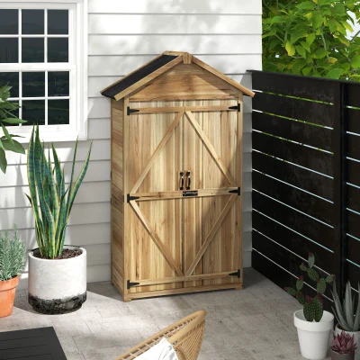 Outsunny Gartenhaus Gartenschuppen Gartenschrank, wetterbeständig, vintage Design, 102 cm x 54 cm x 177 cm, Natur