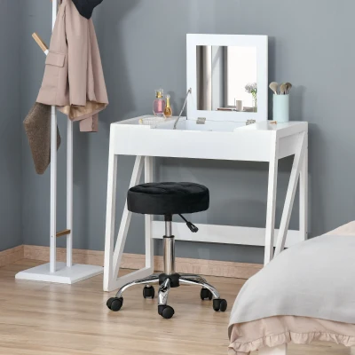 HOMCOM Salonhocker, höhenverstellbar, Bezug in Samtoptik, Ø35 x 49-61 cm, Schwarz