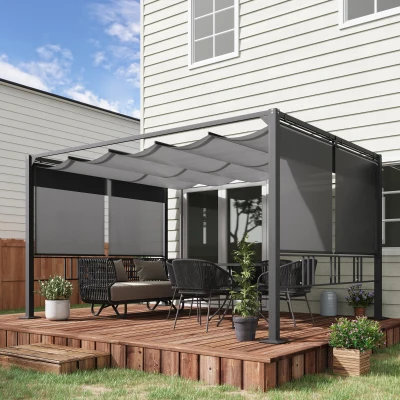 Outsunny Pergola Auvent Rétractable 4x3m Gris Foncé
